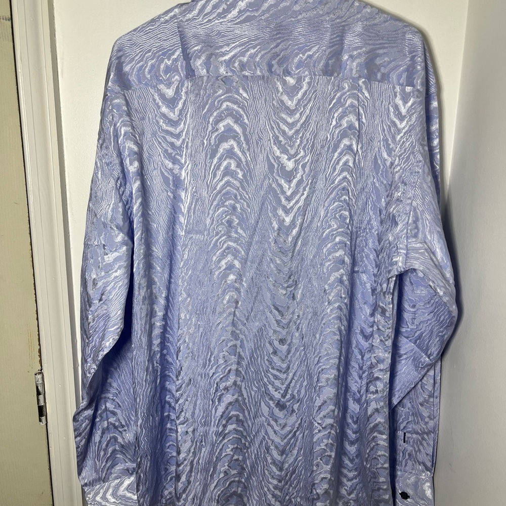 BESPOKE Men’s Blue Jacquard Dress Shirt Abstract Long Sleeve 3x 100% cotton - Picture 8 of 9